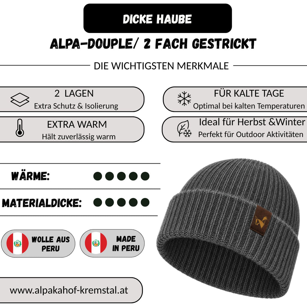 Alpaka Mütze | Doppelt gestrickt | 100 % Alpakawolle | Unisex | ALPAKNIT