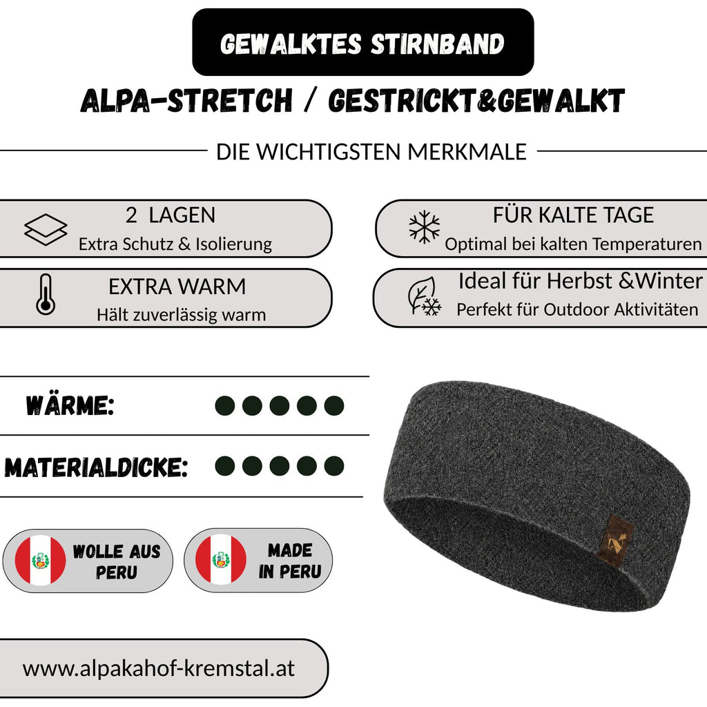 Alpaka STRETCH Stirnband aus 97%Alpakawolle ALPAKNIT