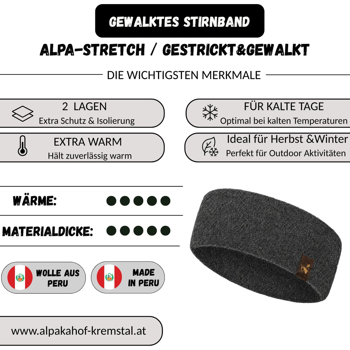 Alpaka STRETCH Stirnband aus 97%Alpakawolle ALPAKNIT