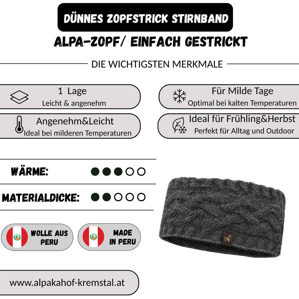 Alpaka Stirnband | Zopfstrick | 100 % Alpakawolle | ALPAKNIT