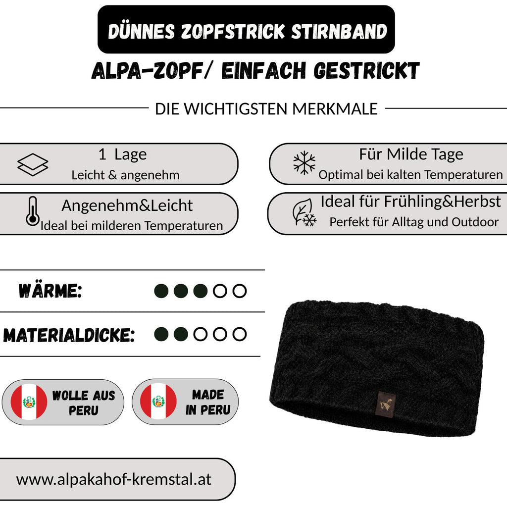 Alpaka Stirnband | Zopfstrick | 100 % Alpakawolle | ALPAKNIT