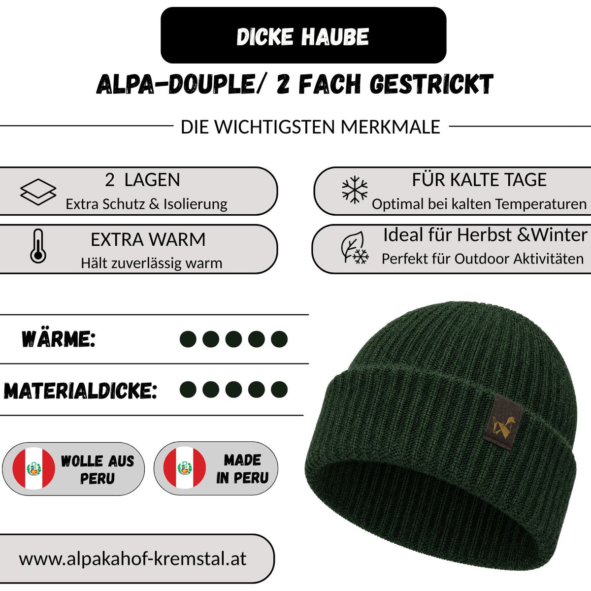 Alpaka Mütze | Doppelt gestrickt | 100 % Alpakawolle | Unisex | ALPAKNIT