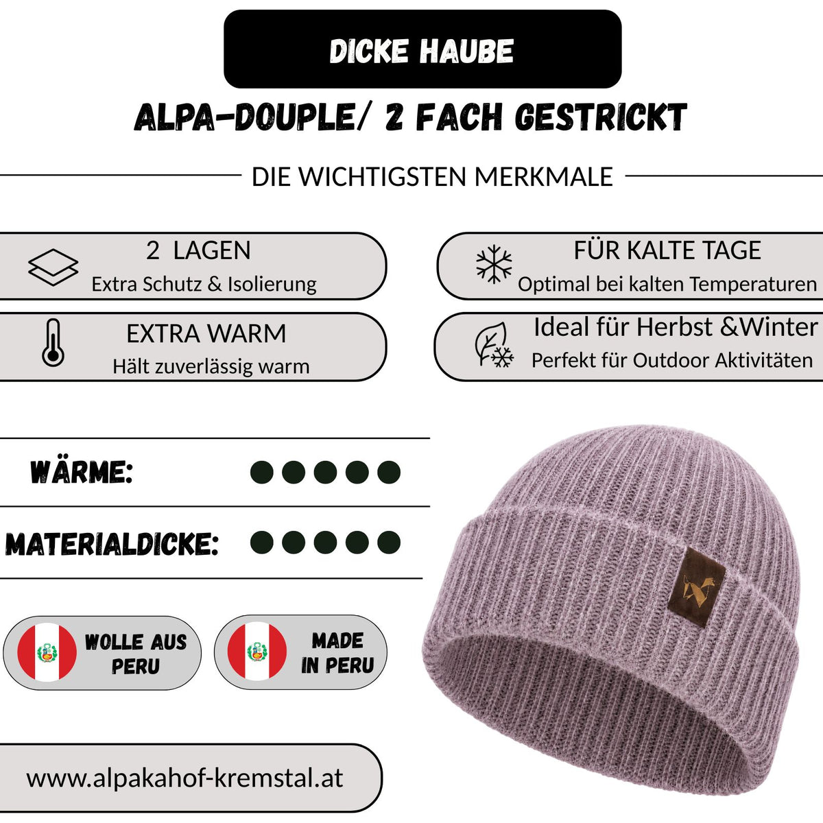 Alpaka Mütze | Doppelt gestrickt | 100 % Alpakawolle | Unisex | ALPAKNIT