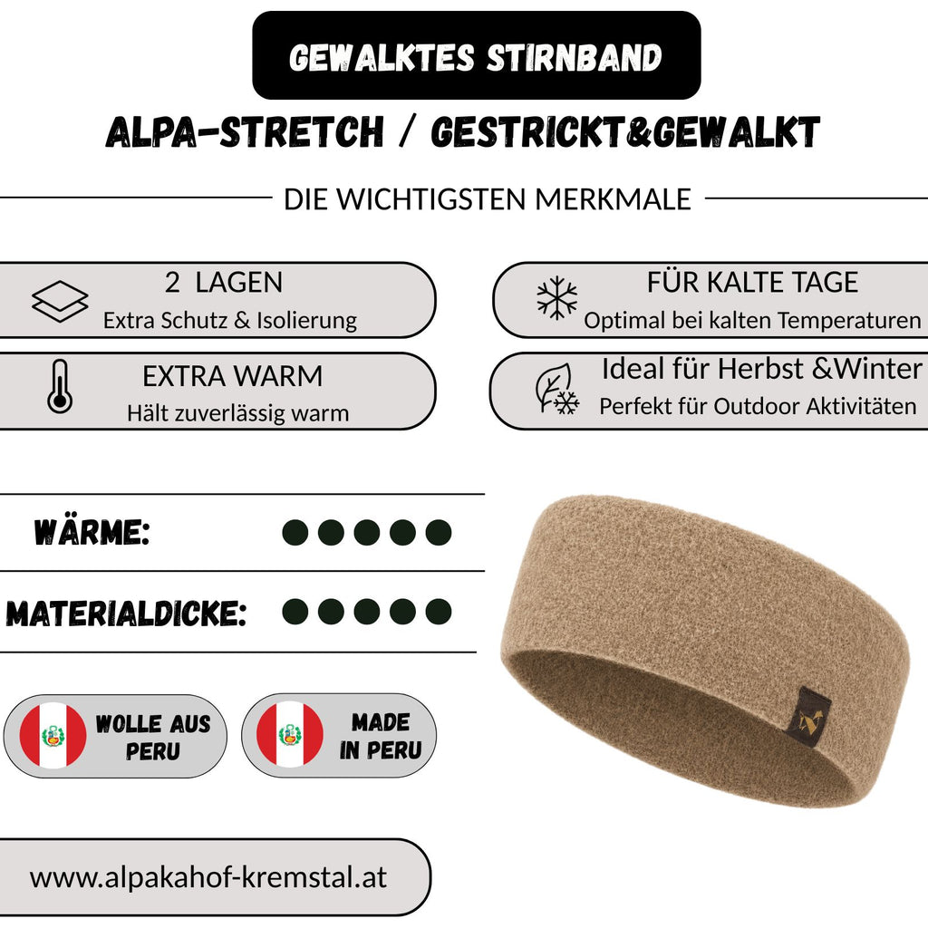 Alpaka STRETCH Stirnband aus 97%Alpakawolle ALPAKNIT
