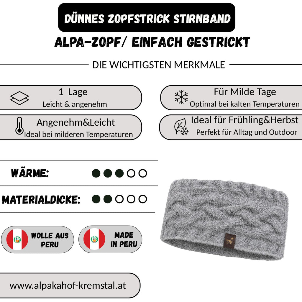 Alpaka Stirnband | Zopfstrick | 100 % Alpakawolle | ALPAKNIT
