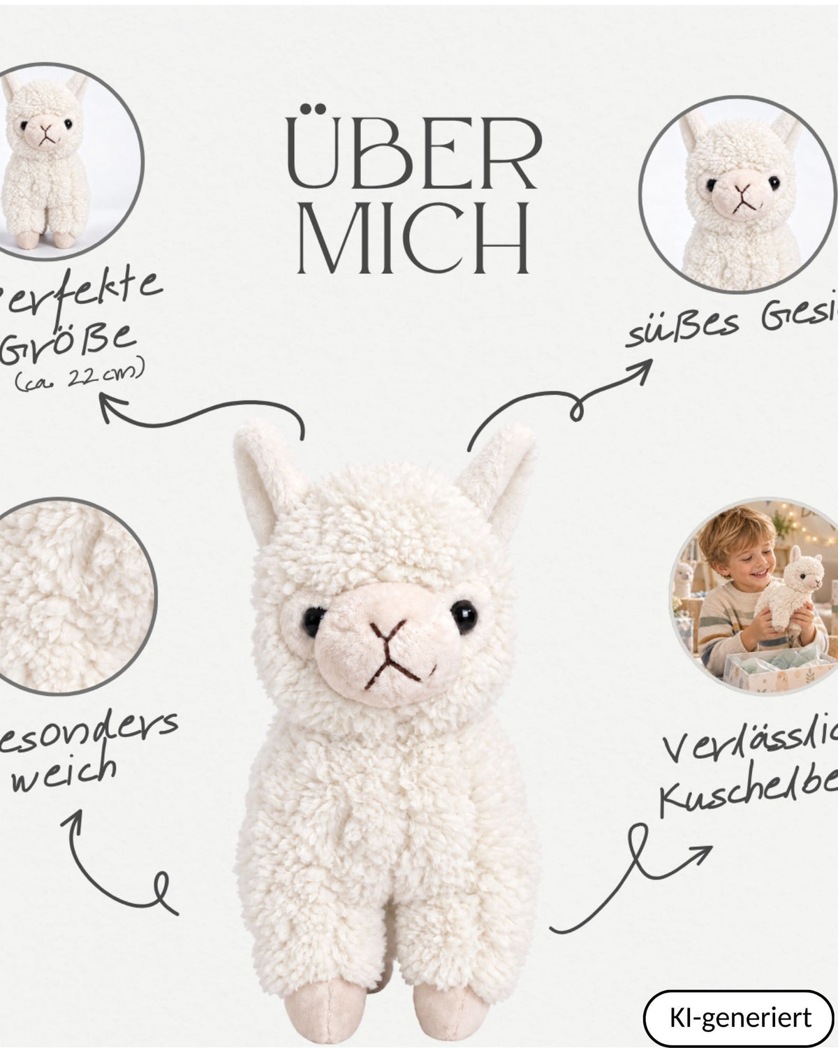 22 cm Alpaka Stofftier aus weichem Plüsch – Kuschelig