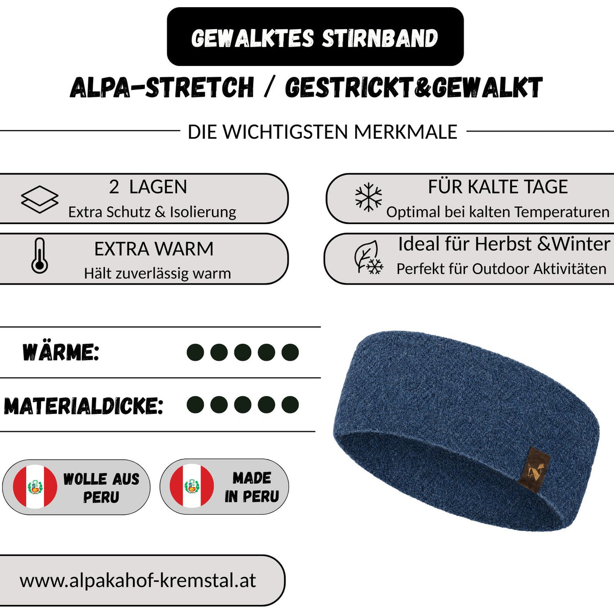Alpaka STRETCH Stirnband aus 97%Alpakawolle ALPAKNIT