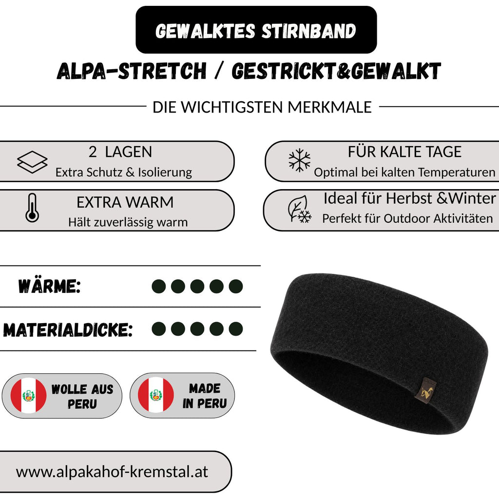 Alpaka STRETCH Stirnband aus 97%Alpakawolle ALPAKNIT