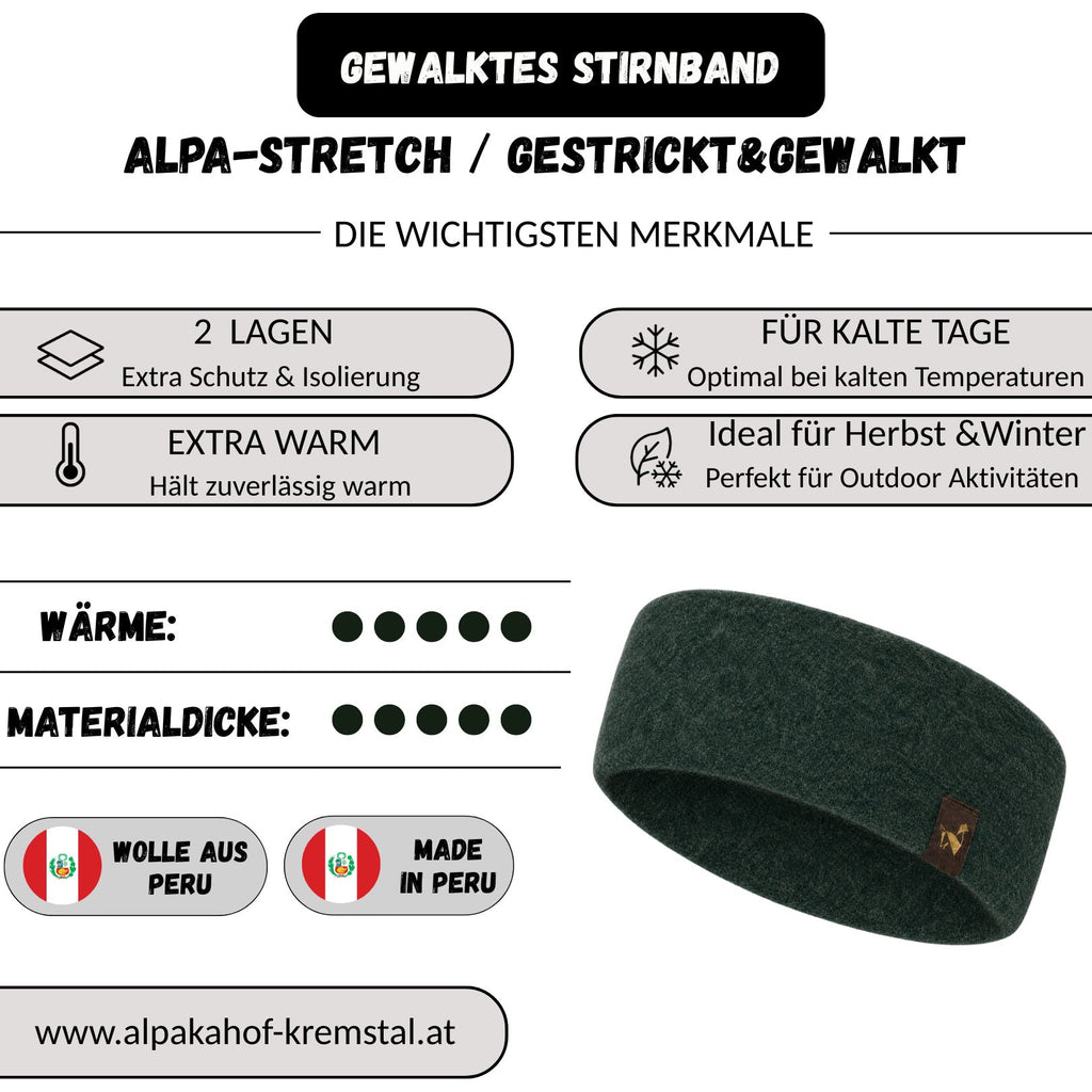 Alpaka STRETCH Stirnband aus 97%Alpakawolle ALPAKNIT