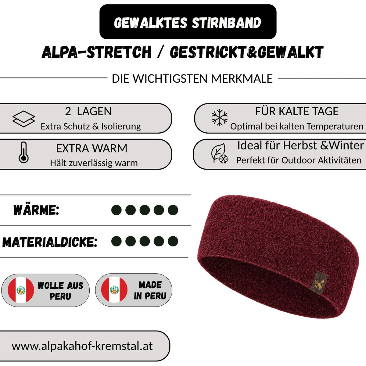 Alpaka STRETCH Stirnband aus 97%Alpakawolle ALPAKNIT