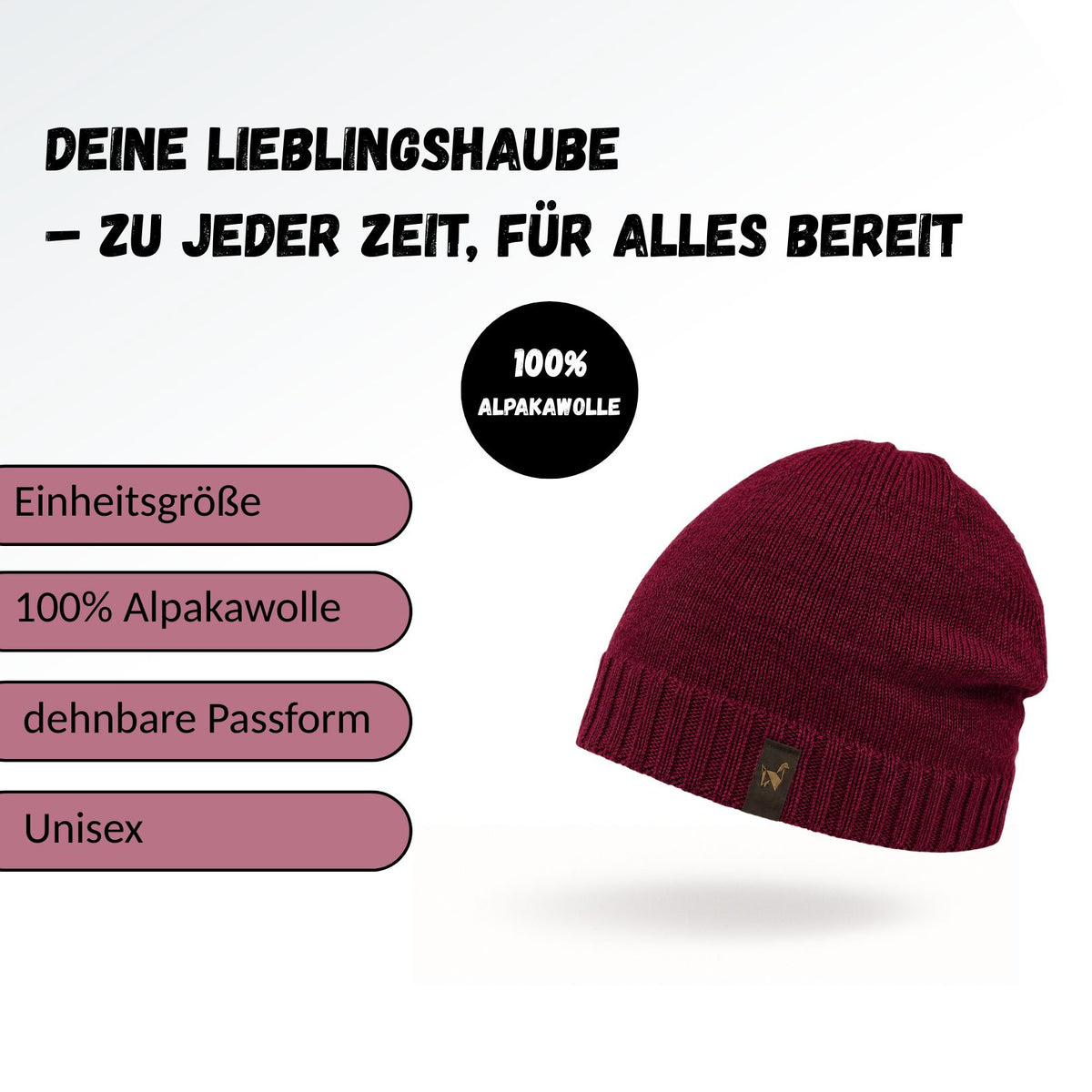 Alpaka Mütze | Einfach gestrickt | 100 % Alpakawolle | Unisex | ALPAKNIT