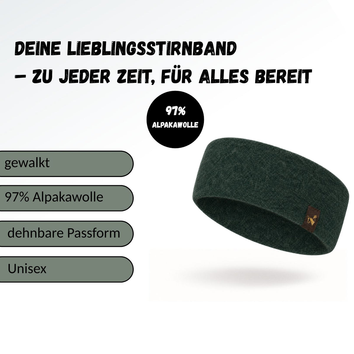 Alpaka STRETCH Stirnband aus 97%Alpakawolle ALPAKNIT
