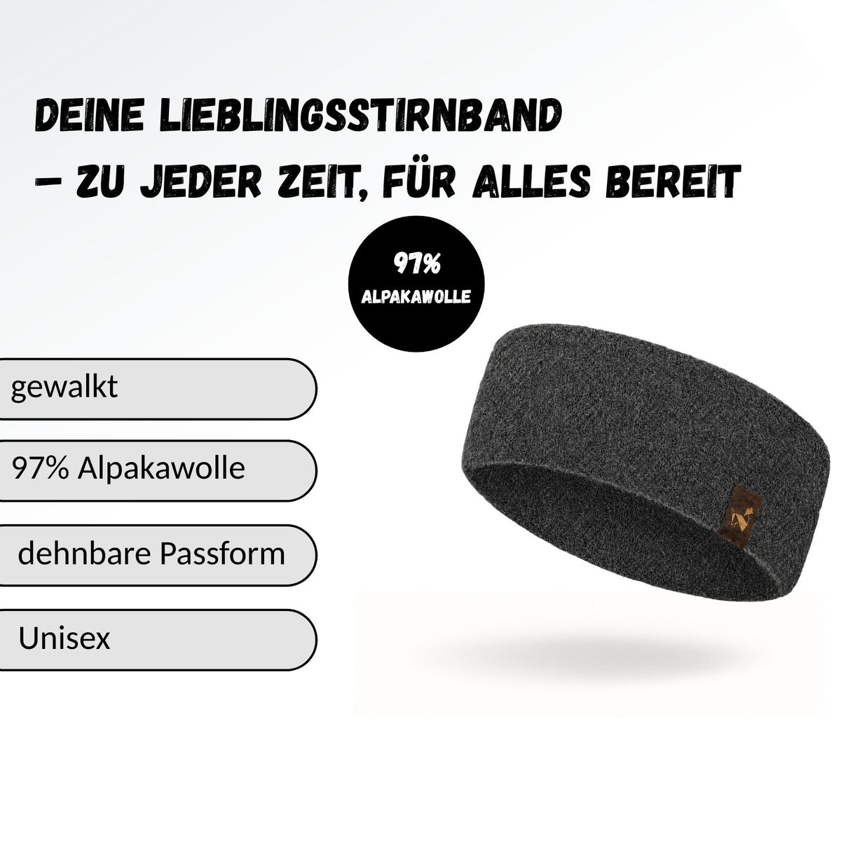 Alpaka STRETCH Stirnband aus 97%Alpakawolle ALPAKNIT