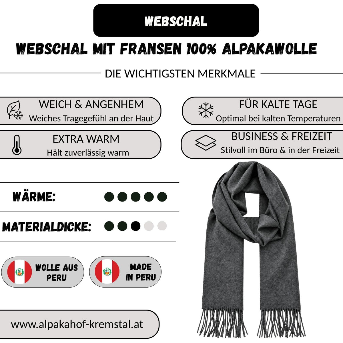 Baby Alpaka Schal – 100% Alpakawolle – 180 x 30cm – weich, warm & sanft zur Haut – eleganter Wollschal für Damen & Herren – temperaturregulierend, atmungsaktiv & unisex ALPAKNIT