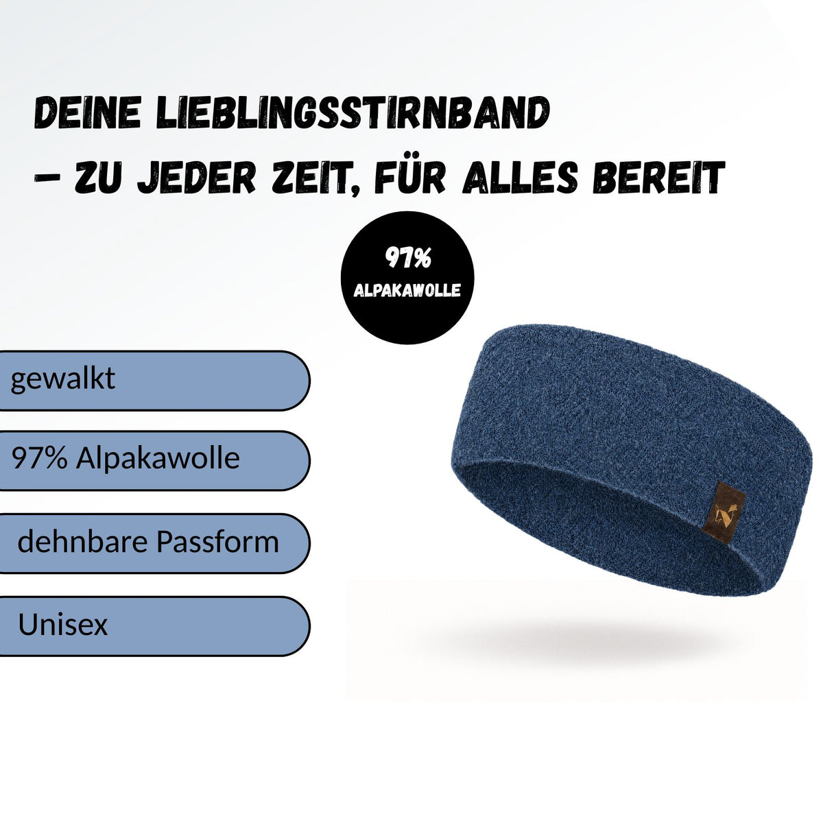 Alpaka STRETCH Stirnband aus 97%Alpakawolle ALPAKNIT