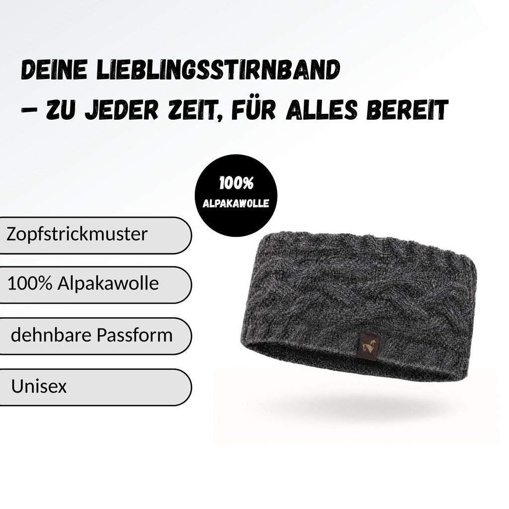 Alpaka Stirnband | Zopfstrick | 100 % Alpakawolle | ALPAKNIT