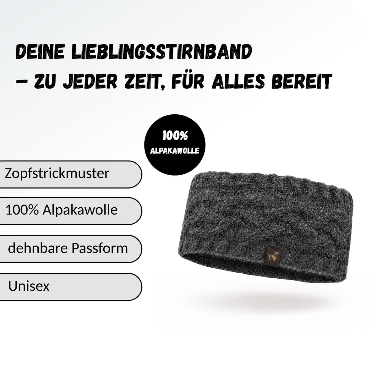 Alpaka Stirnband | Zopfstrick | 100 % Alpakawolle | ALPAKNIT