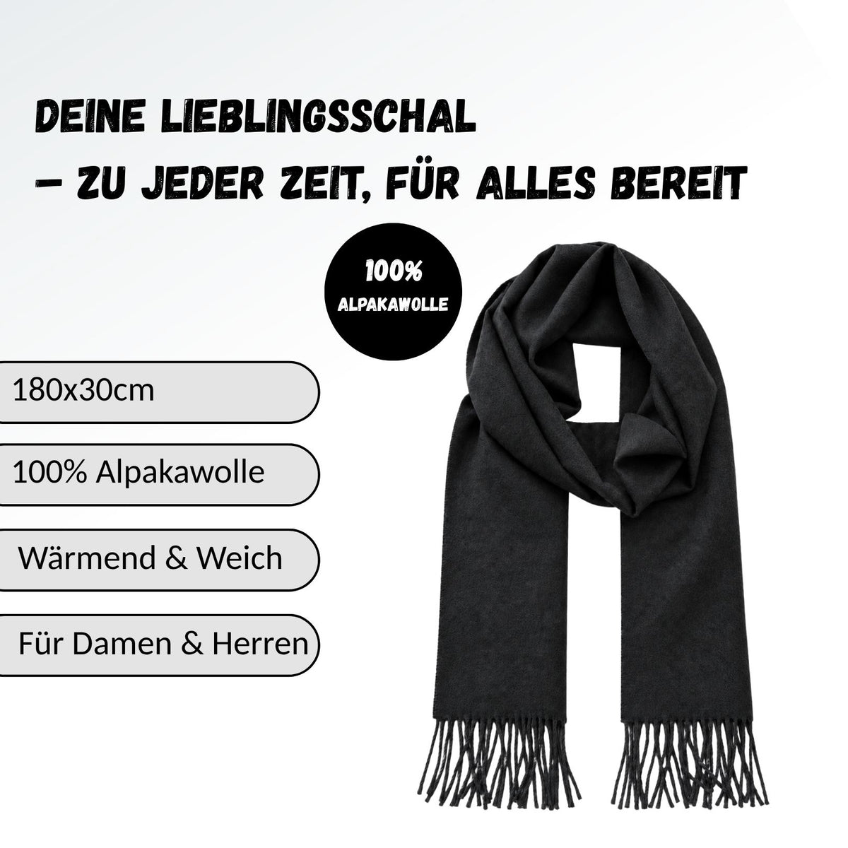 Baby Alpaka Schal – 100% Alpakawolle – 180 x 30cm – weich, warm & sanft zur Haut – eleganter Wollschal für Damen & Herren – temperaturregulierend, atmungsaktiv & unisex ALPAKNIT