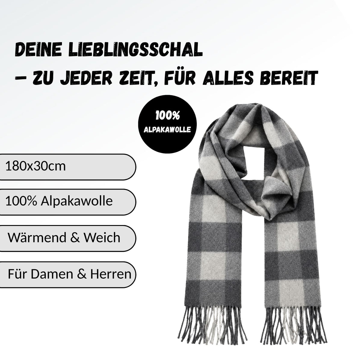 Baby Alpaka Schal – 100% Alpakawolle – 180 x 30cm – weich, warm & sanft zur Haut – eleganter Wollschal für Damen & Herren – temperaturregulierend, atmungsaktiv & unisex ALPAKNIT