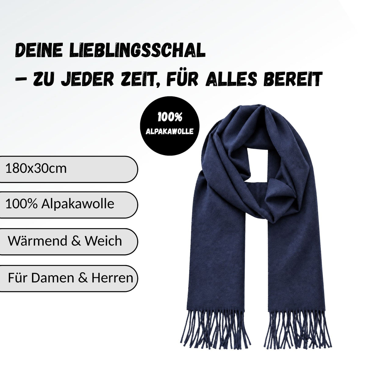 Baby Alpaka Schal – 100% Alpakawolle – 180 x 30cm – weich, warm & sanft zur Haut – eleganter Wollschal für Damen & Herren – temperaturregulierend, atmungsaktiv & unisex ALPAKNIT
