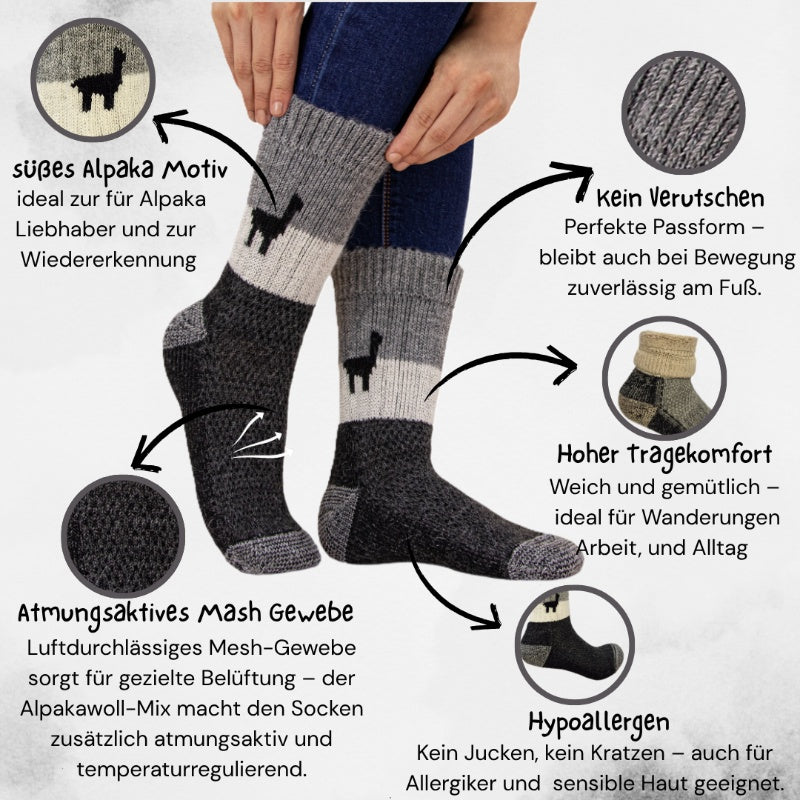 Alpaka Socken Alpaquita | Fair Trade | aus Alpaka-Wolle-Mix | schwarz-grau